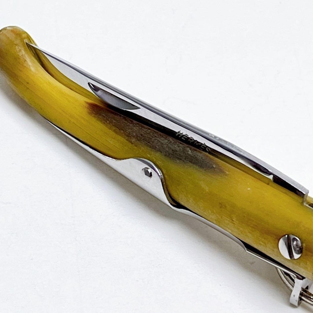 Hermes Buffalo Horn Folding Knife Keyring Brown Accessory