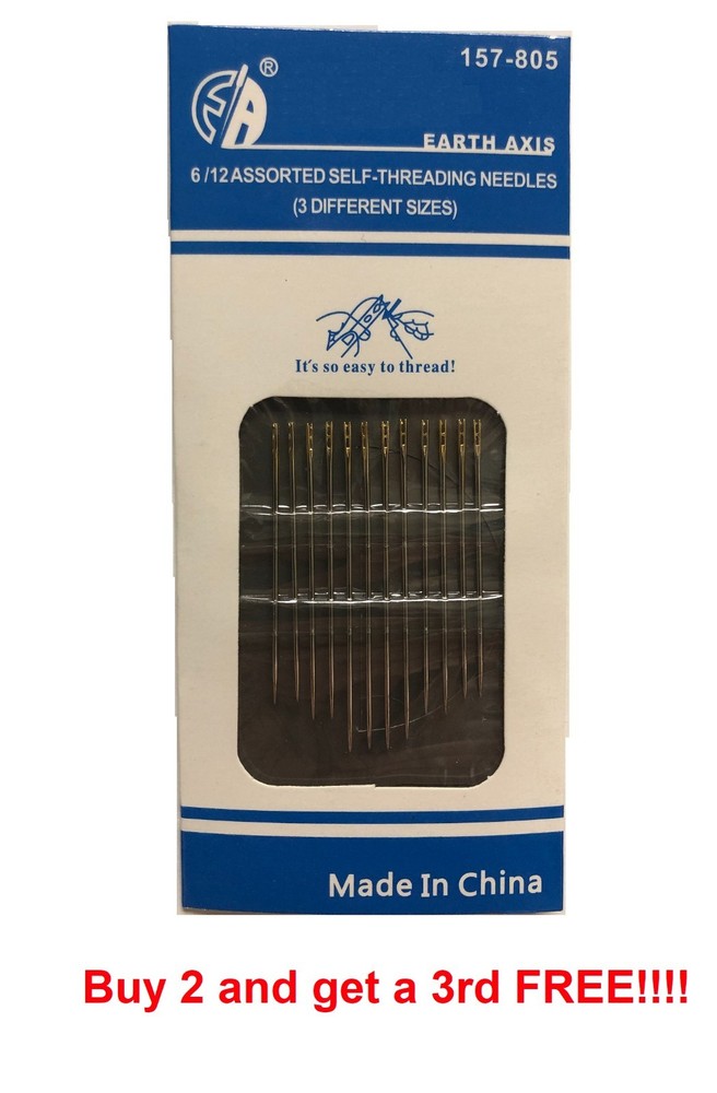 12 Hand Sewing Needles set  Self Threading Tools Craft (12 count) USA