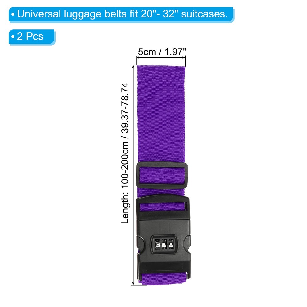 2pcs, Luggage Straps with Combination Lock TSA Approved Purple