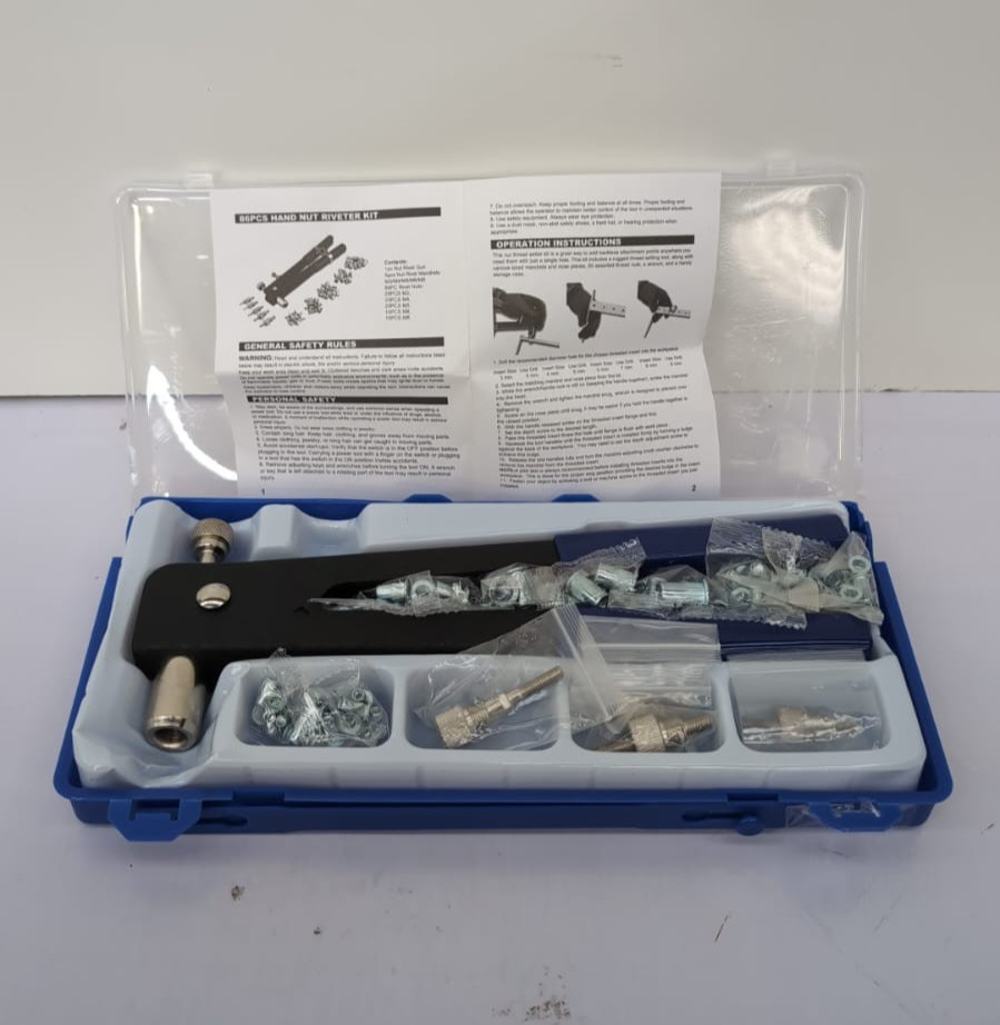 86 PCS Heavy Duty Blind Rivet Nut Kit Set, Thread Hand Riveter (BOX DAMAGED)