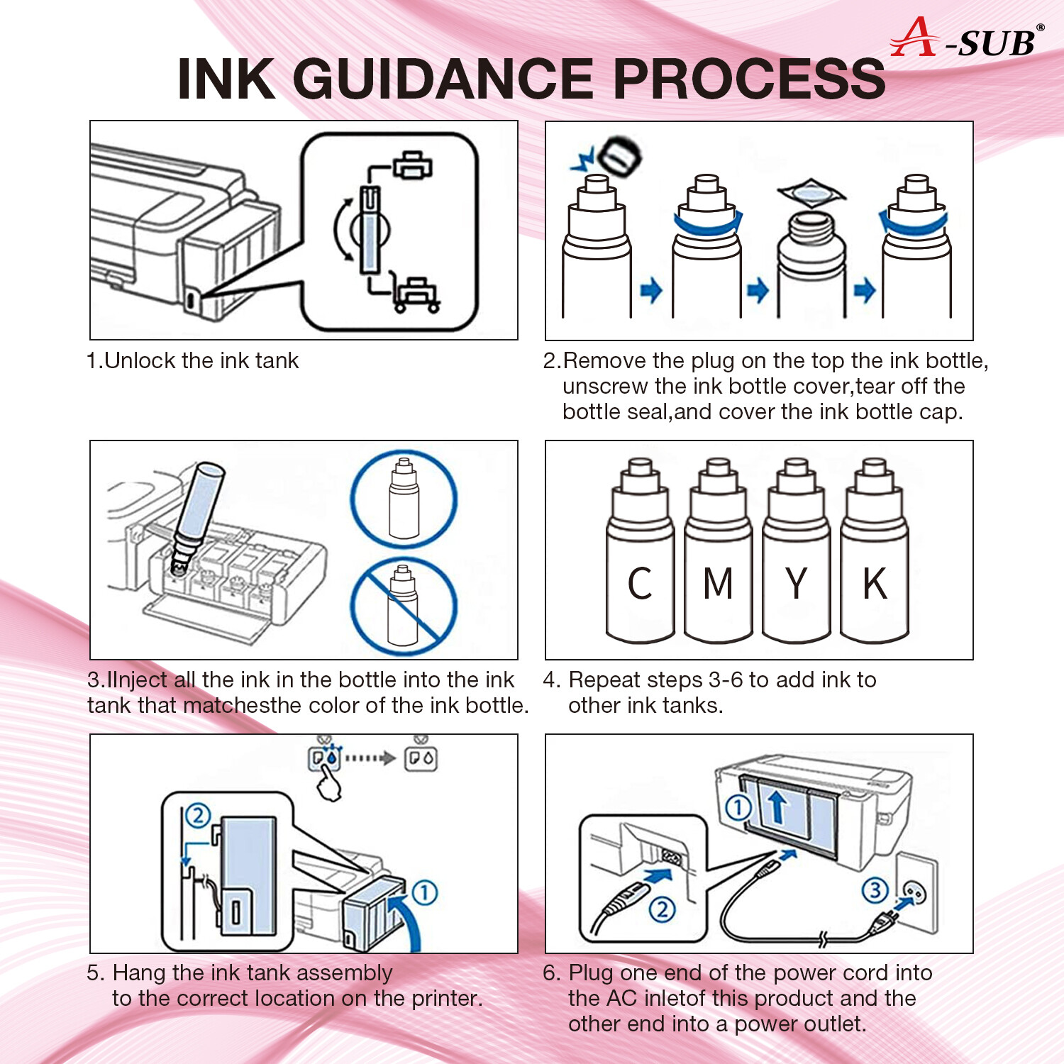 900ML A-SUB Sublimation Ink Fit for Ecotank ET 2400 2760 2720 2803 2850 2800