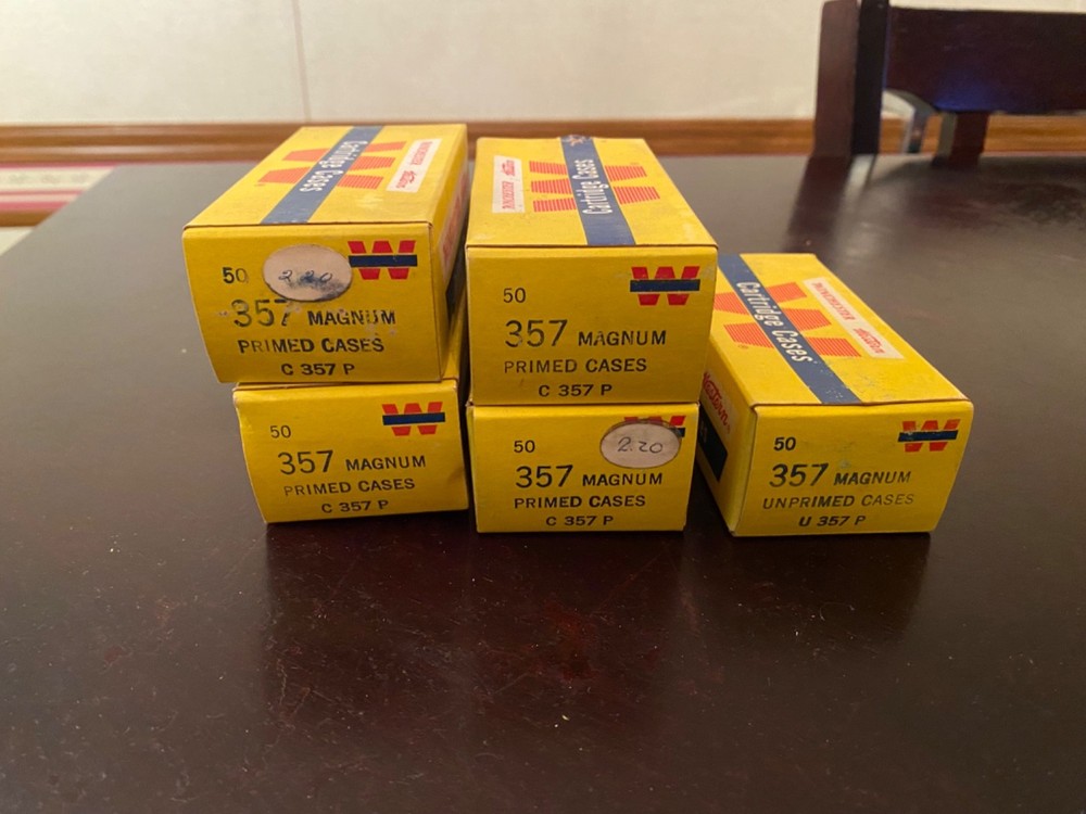 [vintage western 357 magnum ammunition boxes: EMPTY]