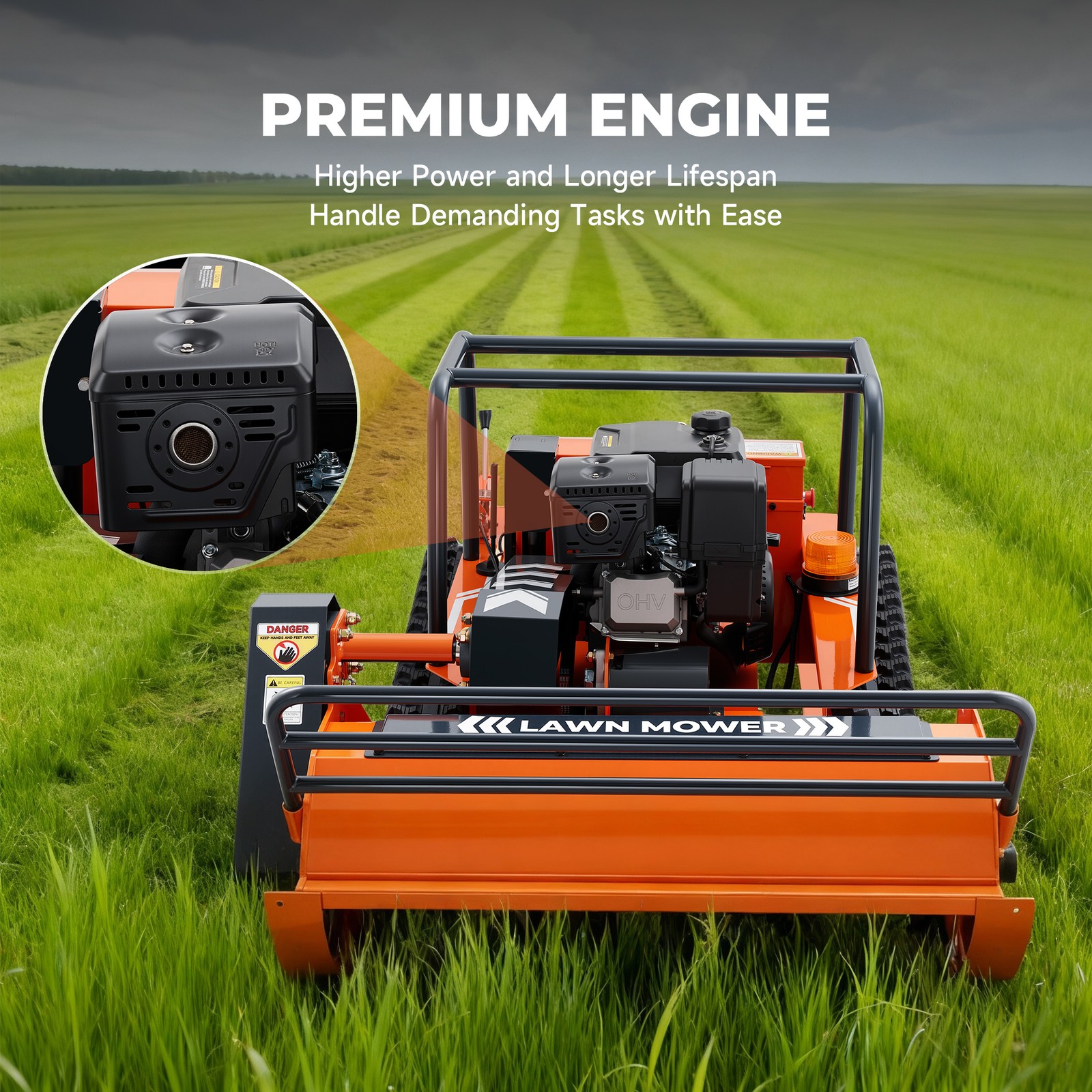 459cc Hybrid Robot Remote Control Lawn Mower 13.6hp Crawler Mower 45° Climbing