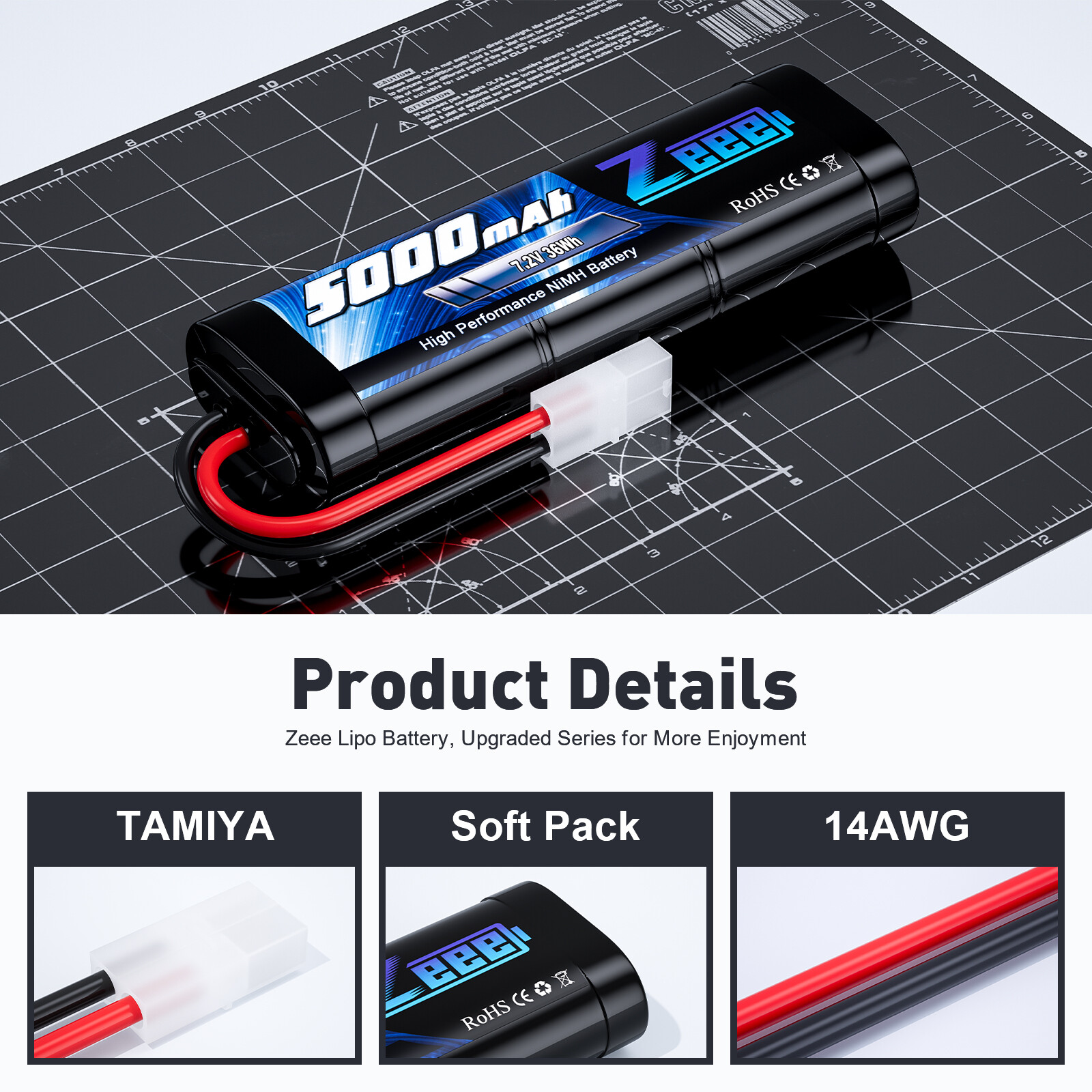 2x Zeee 7.2V 5000mAh NiMH Battery Tamiya Plug for RC Car Truck Truggy Buggy Boat