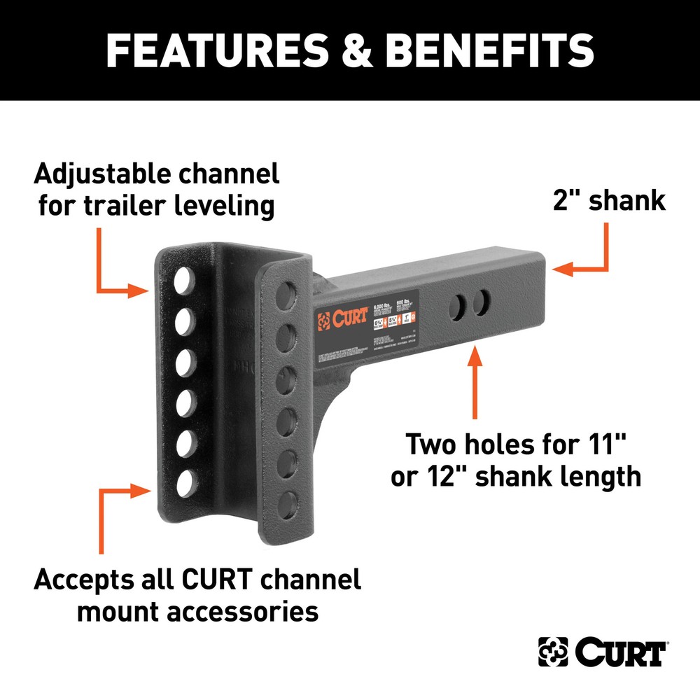 CURT Replacement 2" Adjustable Channel Mount Shank (6,000 lbs.) 45911