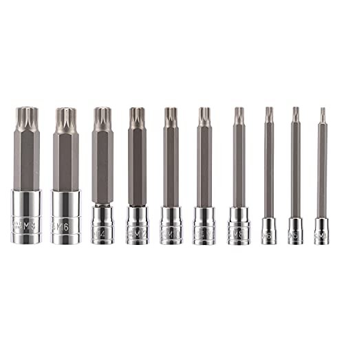 10 Piece Spline Tip Bit Socket Set, M-Type, S2 10 PCS Extended Length (4-Inch)