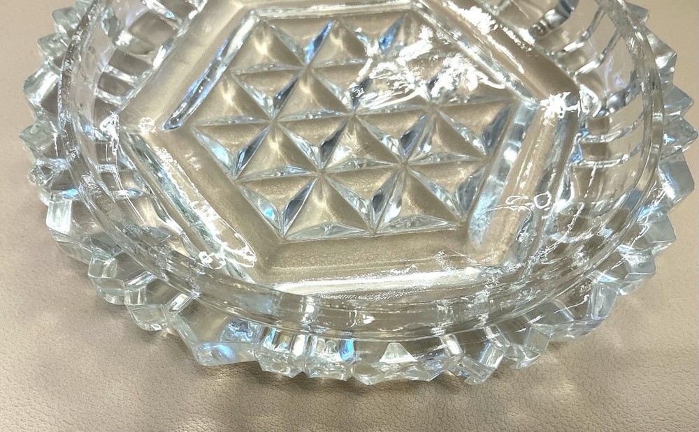 Anchor Hocking Crystal Covered Round Lid Geometric Pattern Candy Trinket Dish