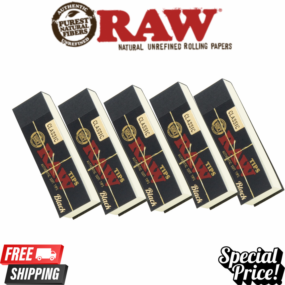 RAW Black Classic Rolling Tips – 5 Pack Ultra Thin Tips
