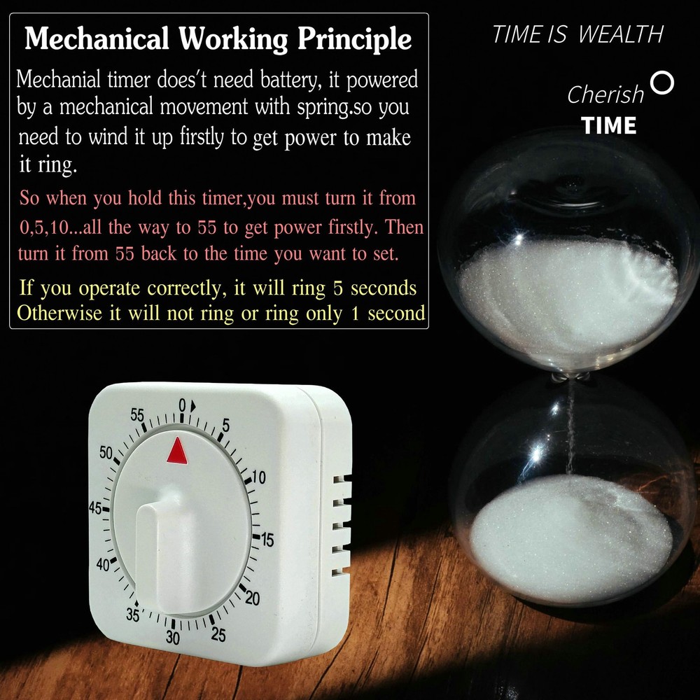 60-Minute Mechanical Kitchen Timer with Loud Alarm Cooking Timer for Baking