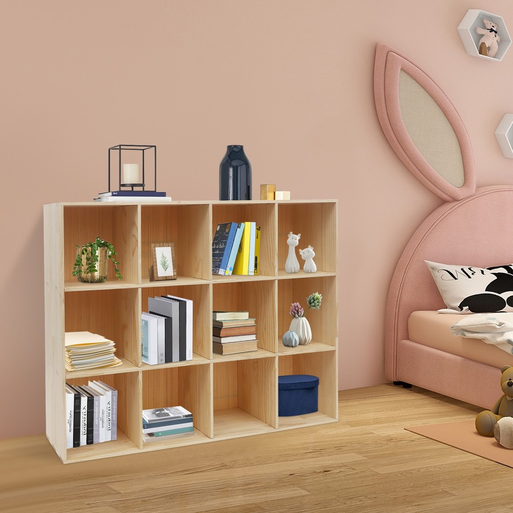 12-cube Storage Shelf Bookcase, Floor 3-tier Storage Cabinet