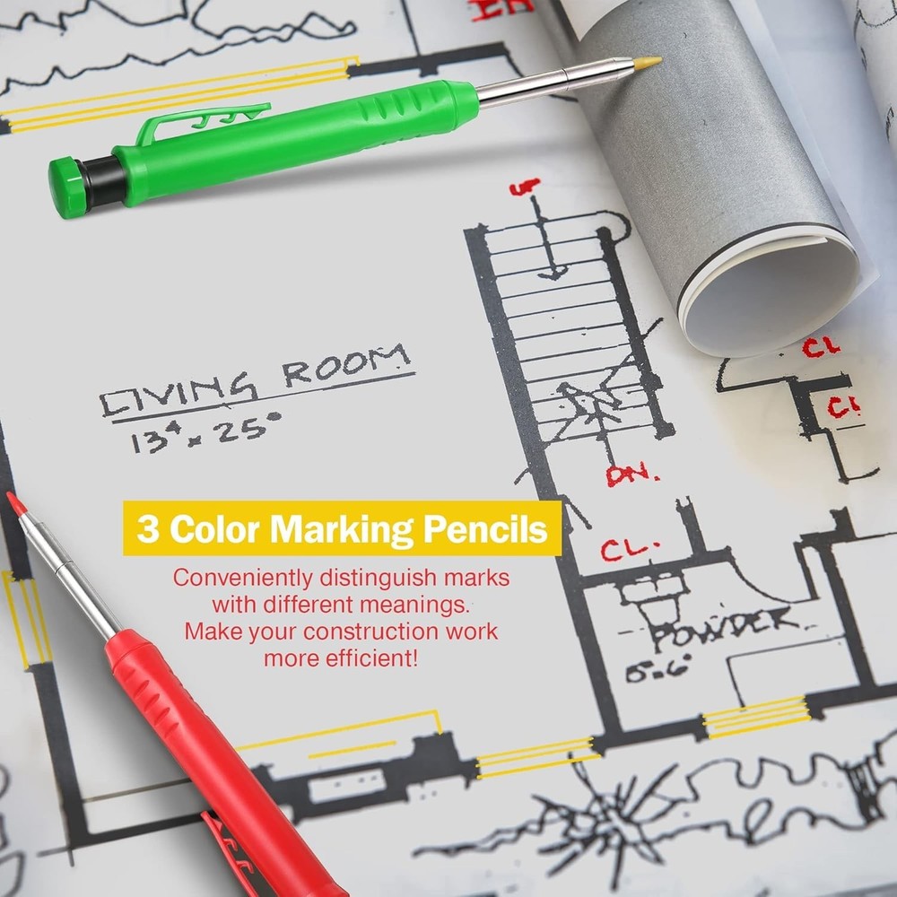 Carpenter Pencil Set with Refills Deep Hole Marking Tool Multi-Color