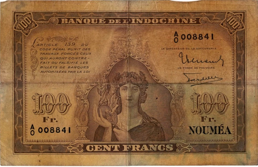 1942 New Caledonia ~ 100 Francs ~ Circulated
