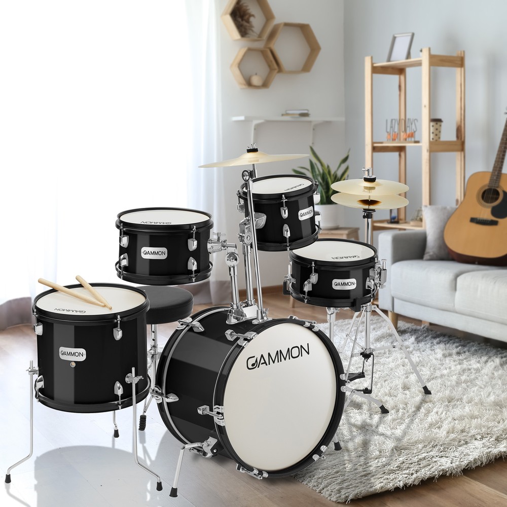 5-Piece Junior Drum Set, Beginner Percussion Kit with Stool and Stands