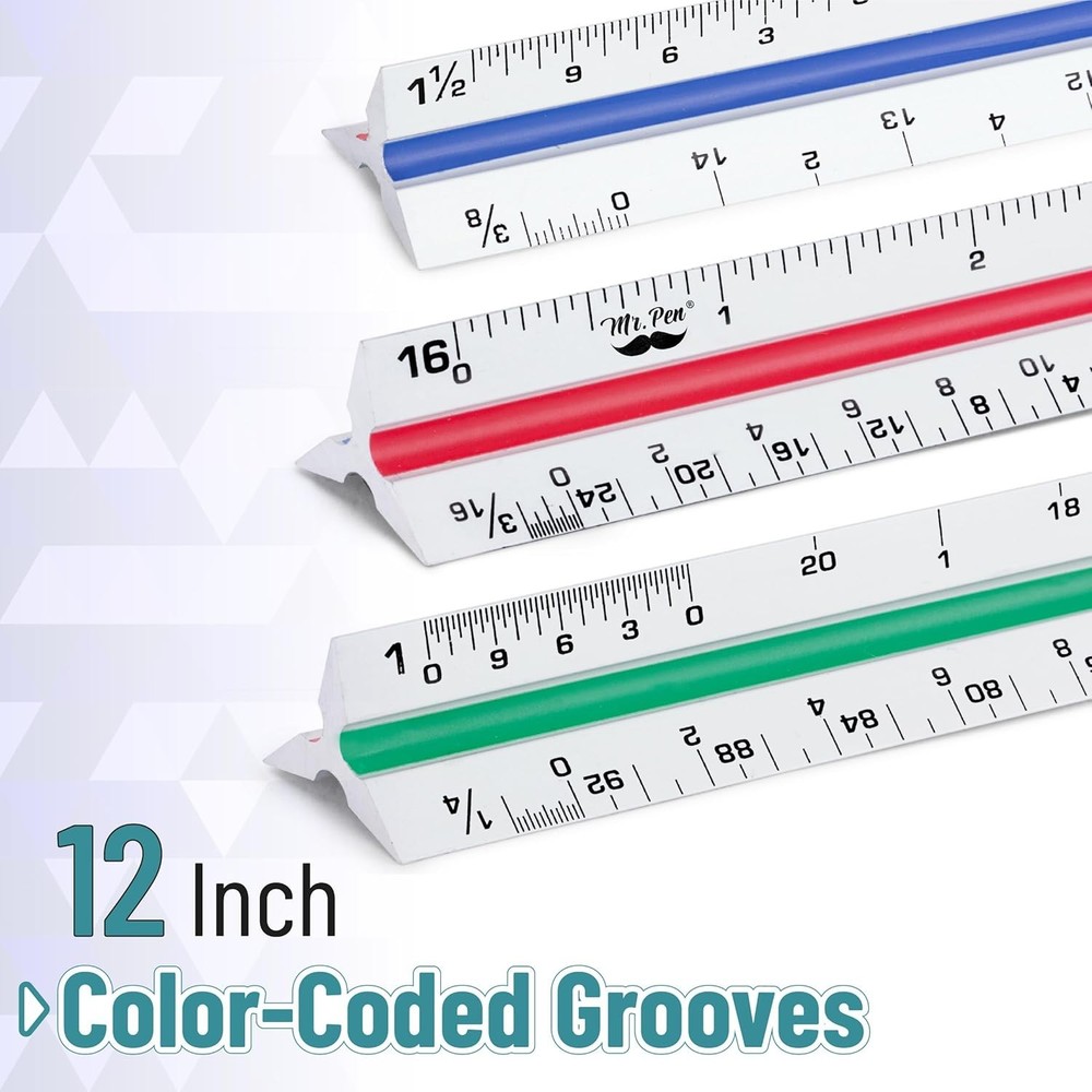 Professional 12 Inch Triangular Scale Ruler - Perfect for Blueprints & Drafting