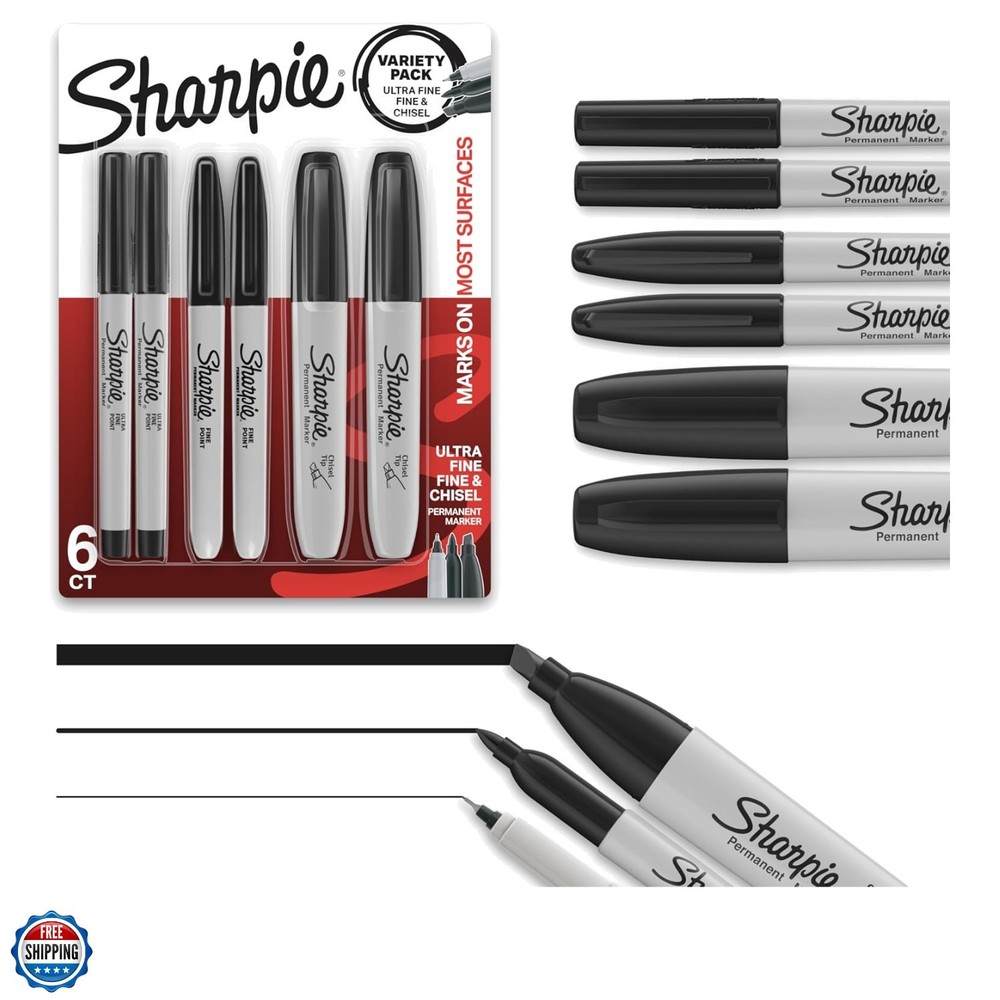 Permanent Markers Variety Pack, Includes Chisel, Fine, and Ultra-Fine Tips, M...