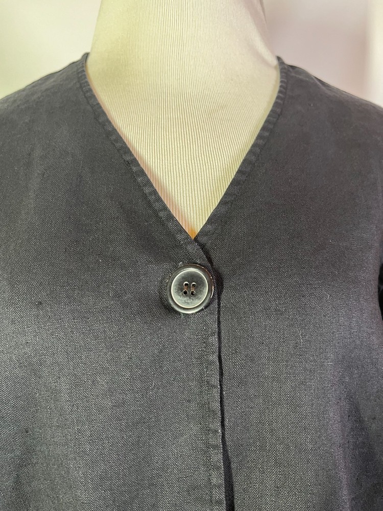 David Dart Size S Button-Front Black Linen Jacket V-Neck
