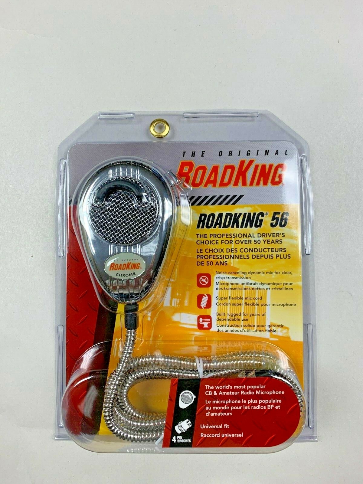 RoadKing RK56CHSS Chrome 4-Pin Dynamic Noise Canceling CB Mic with Chrome Cord