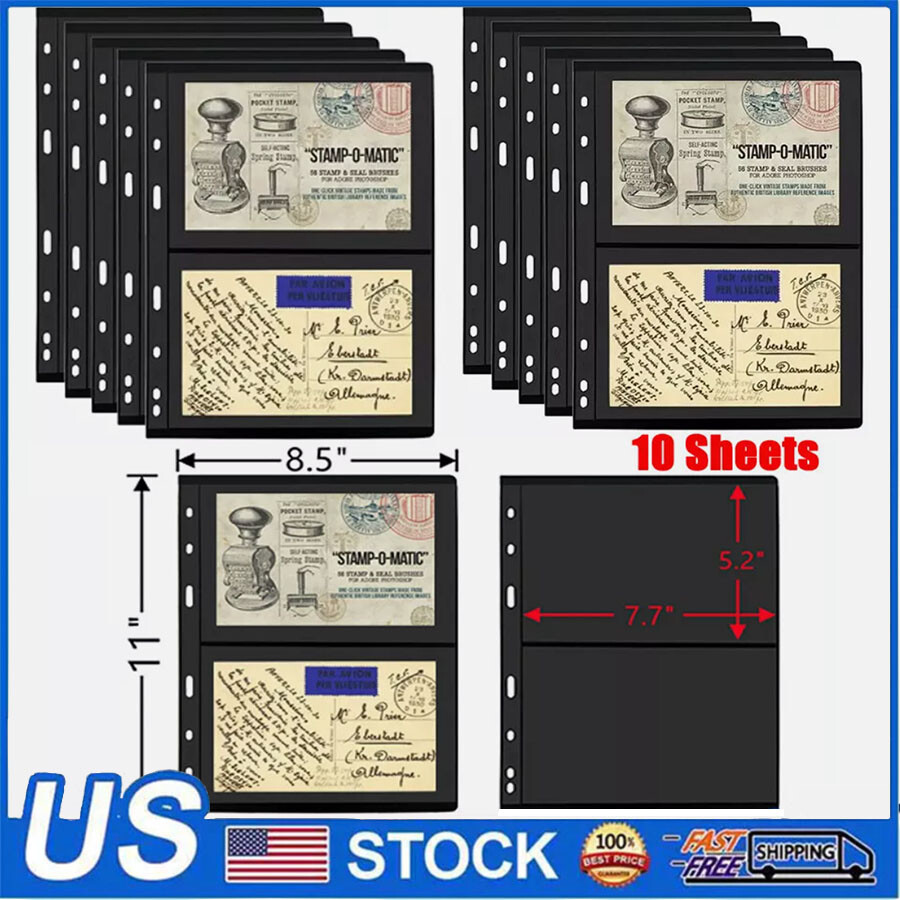 Stamp Pages for Stamp Album Binder 2 Row, 10 Sheets Stamp Pages for Collectors