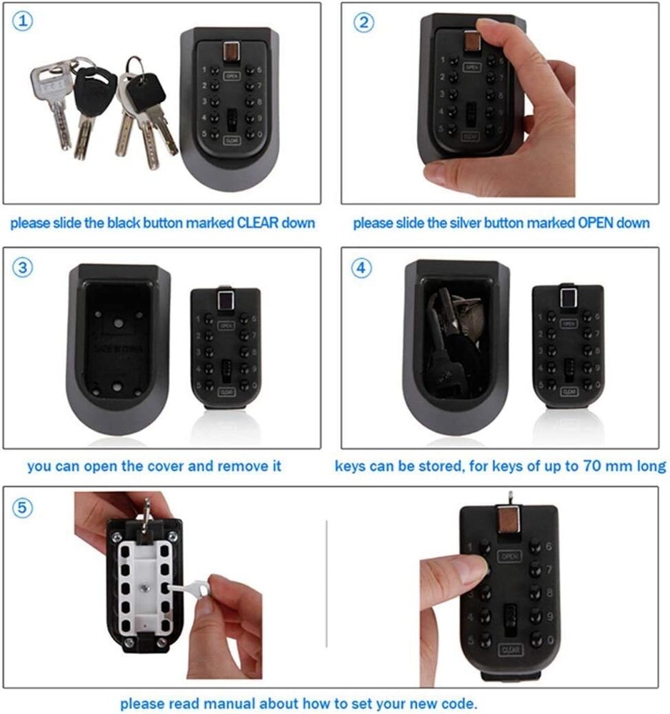 Mounted Push Button Combination Key Safe Storage Security Lock Box Rubber Cover