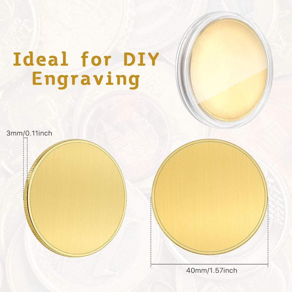 10 Pcs Blank Challenge Coins for Engraving, Aemygo 40mm Solid Brass...