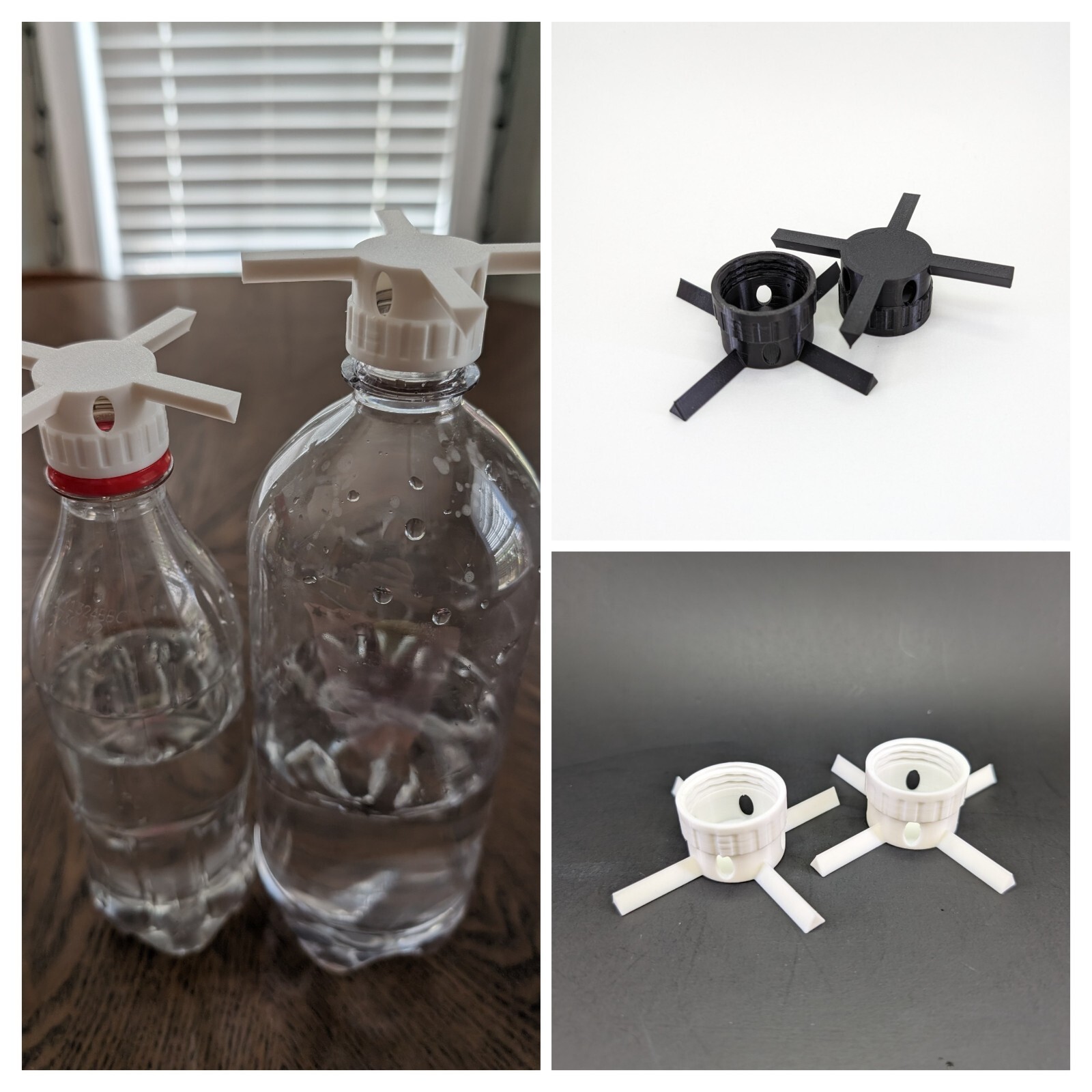 Set of soda bottle adapters for self watering microgreen grower