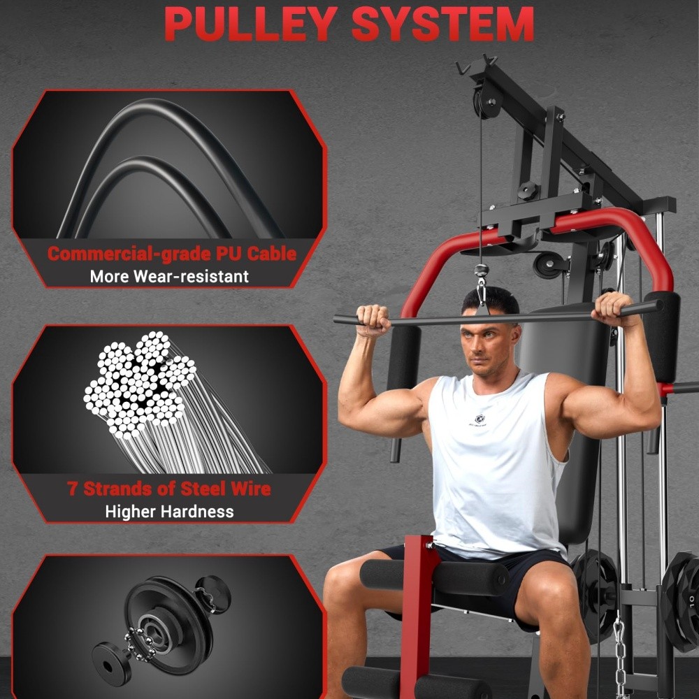 Multifunctional Home Gym with 400 LB Weight Stack & Dual-Function Arm Press