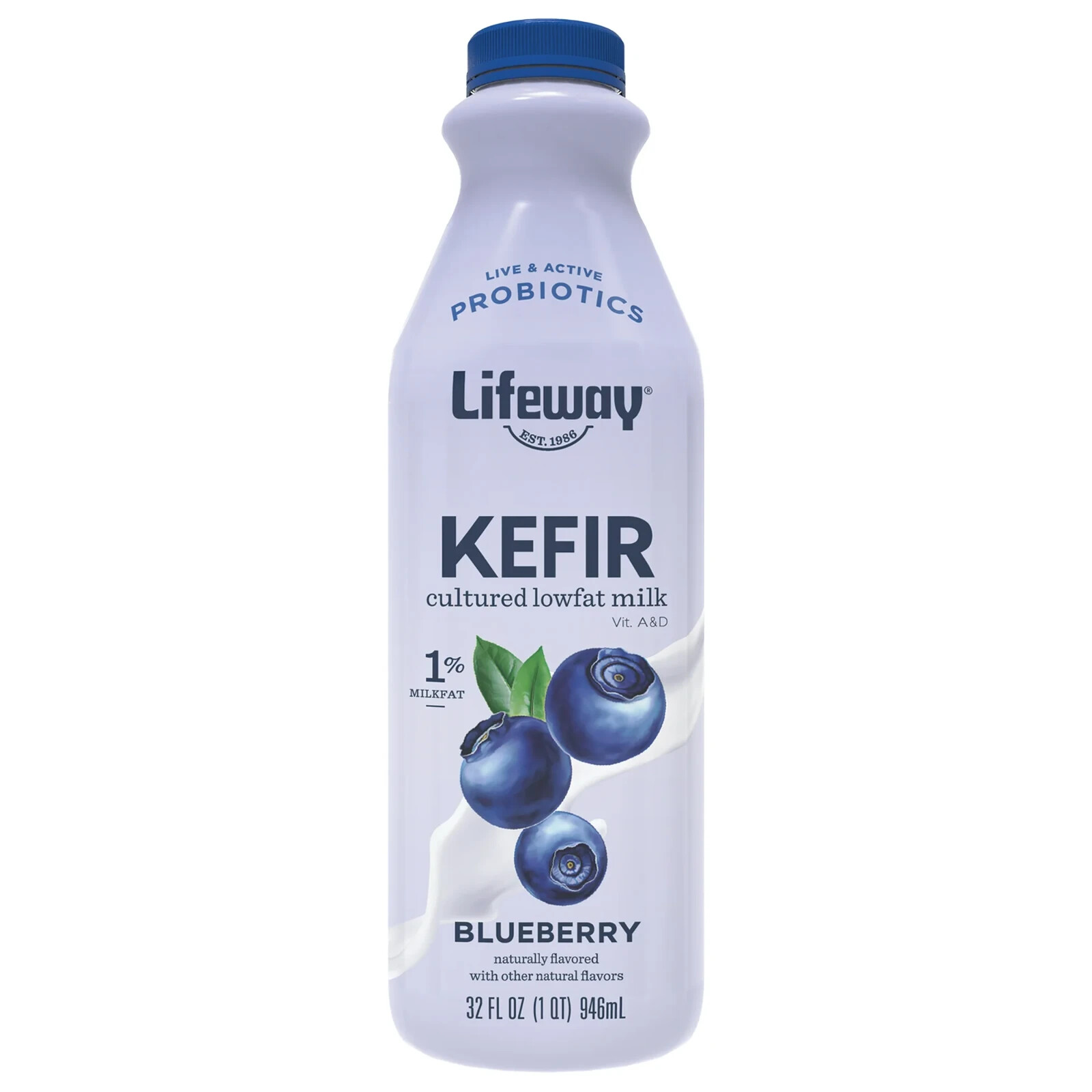 Lifeway Blueberry Kefir - Lowfat Probiotic Milk Smoothie (4 bottles of 32 oz ea)