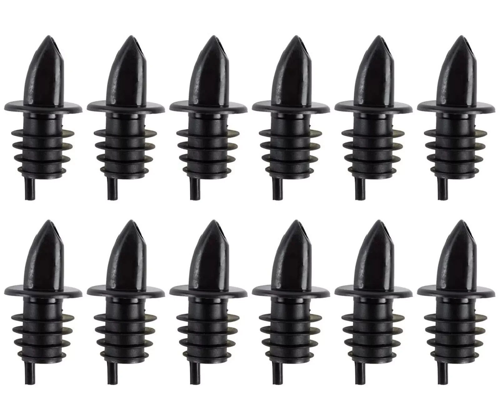 (Pack of 12) Black Free-Flow Liquor Pourer, Bottle Pour Spouts