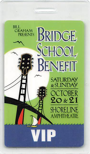 15th Annual Bridge School Benefit Backstage Pass Mountain View 2001 Green VIP...