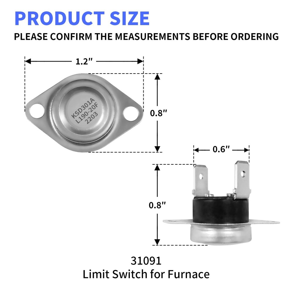 31091 Limit Switch Replacement 190℉ High Temperature Limit Switch for Silver