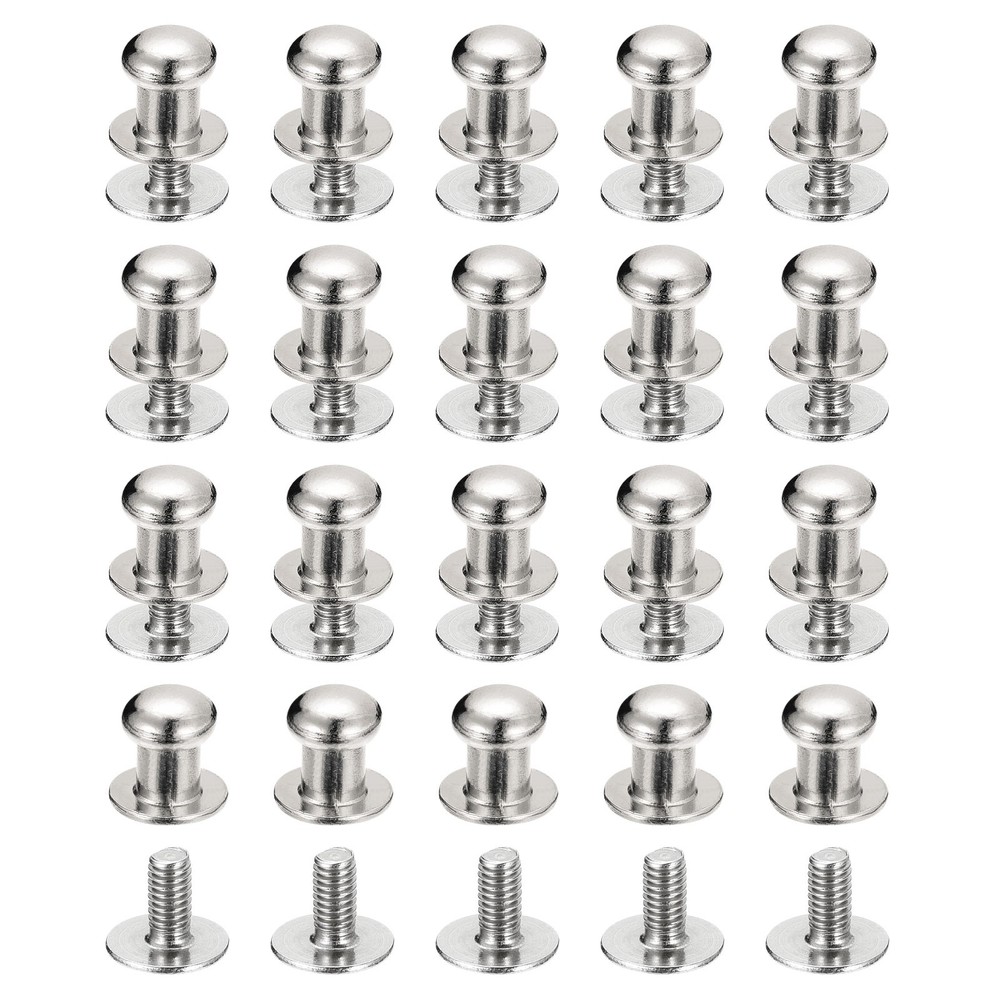 20Pack 6mm Ball Head Stud Rivets Screw Back Button Nipple Rivet Silver