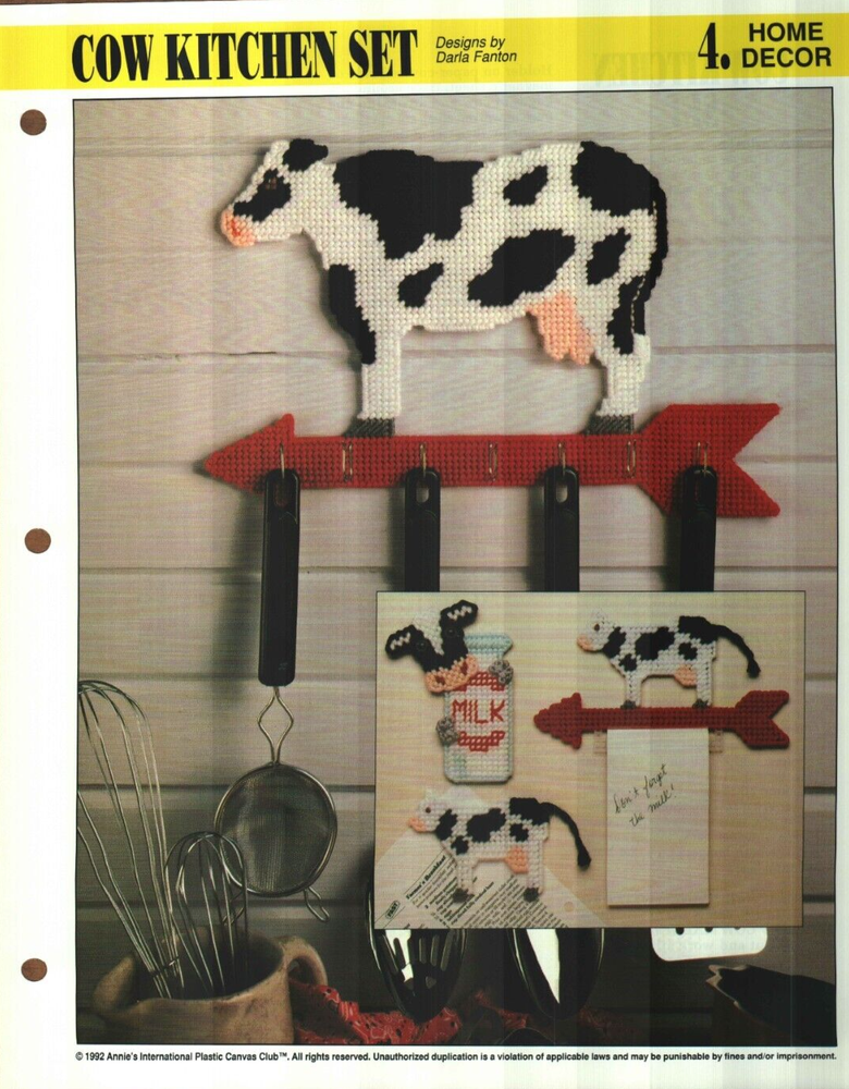 NEW COW KITCHEN SET UTENSIL HOLDER ANNIE'S PLASTIC CANVAS PATTERN INSTRUCTIONS