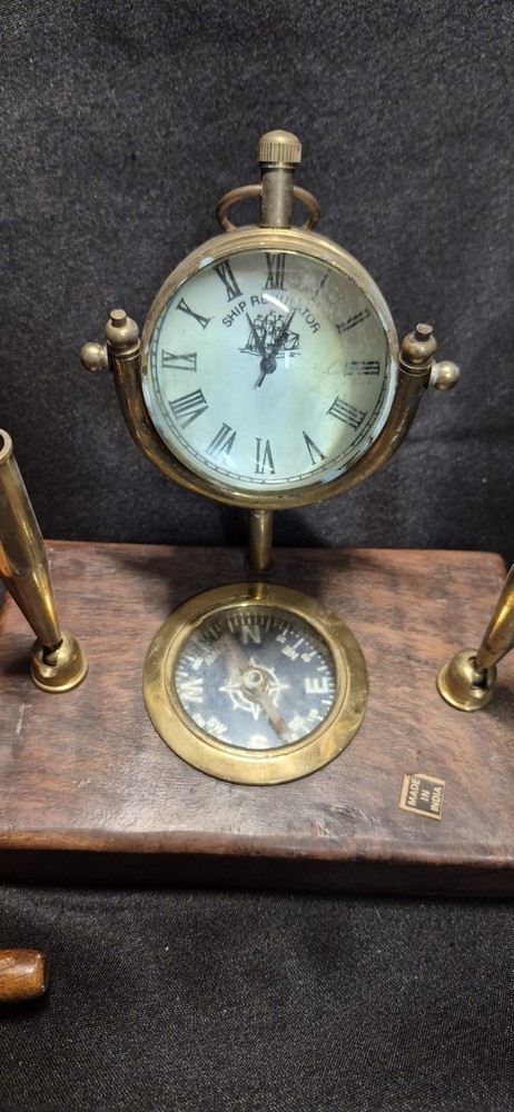 Brass Pen Holder Compass Clock Table Topper