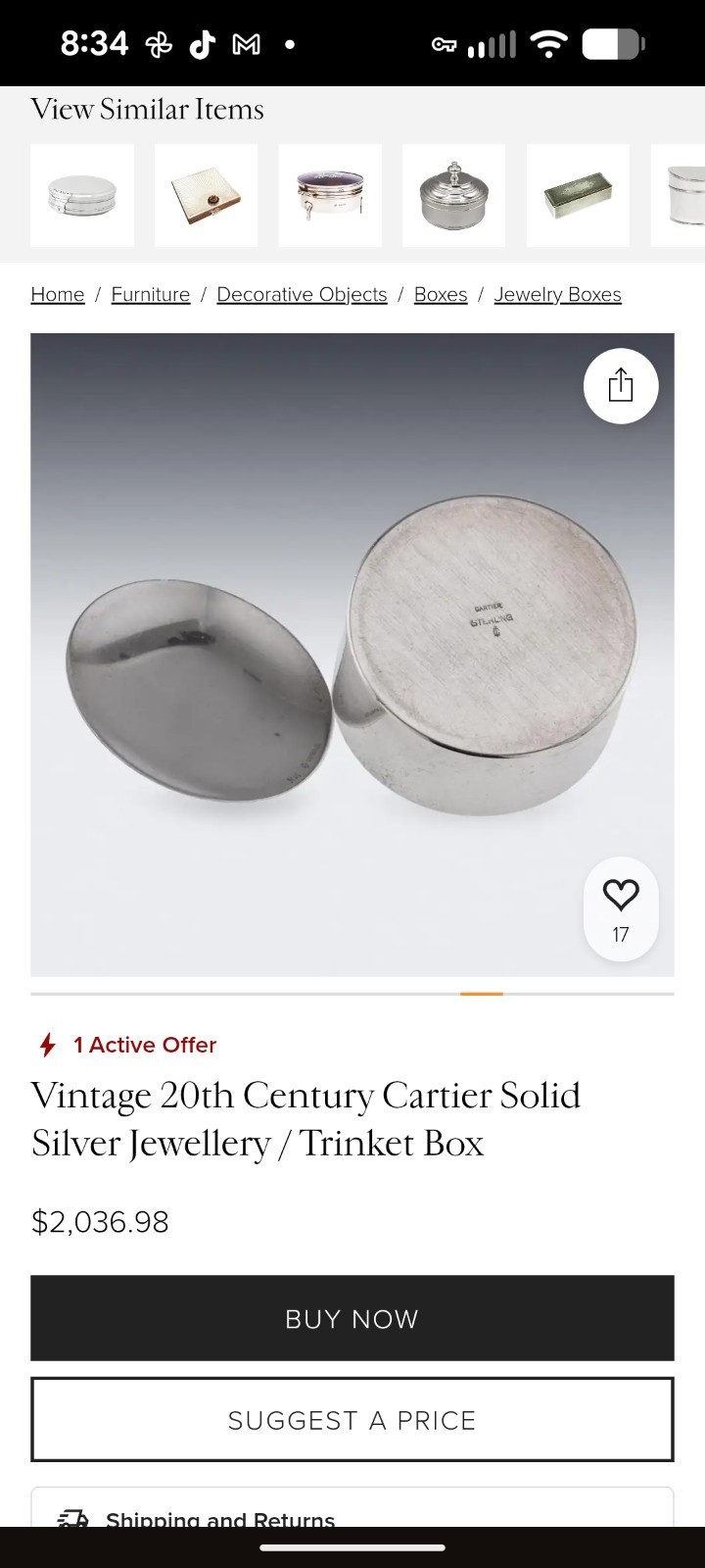 1920's Sterling Silver Cufflink & Button Trinket Box by Thomae & Son (Cartier)