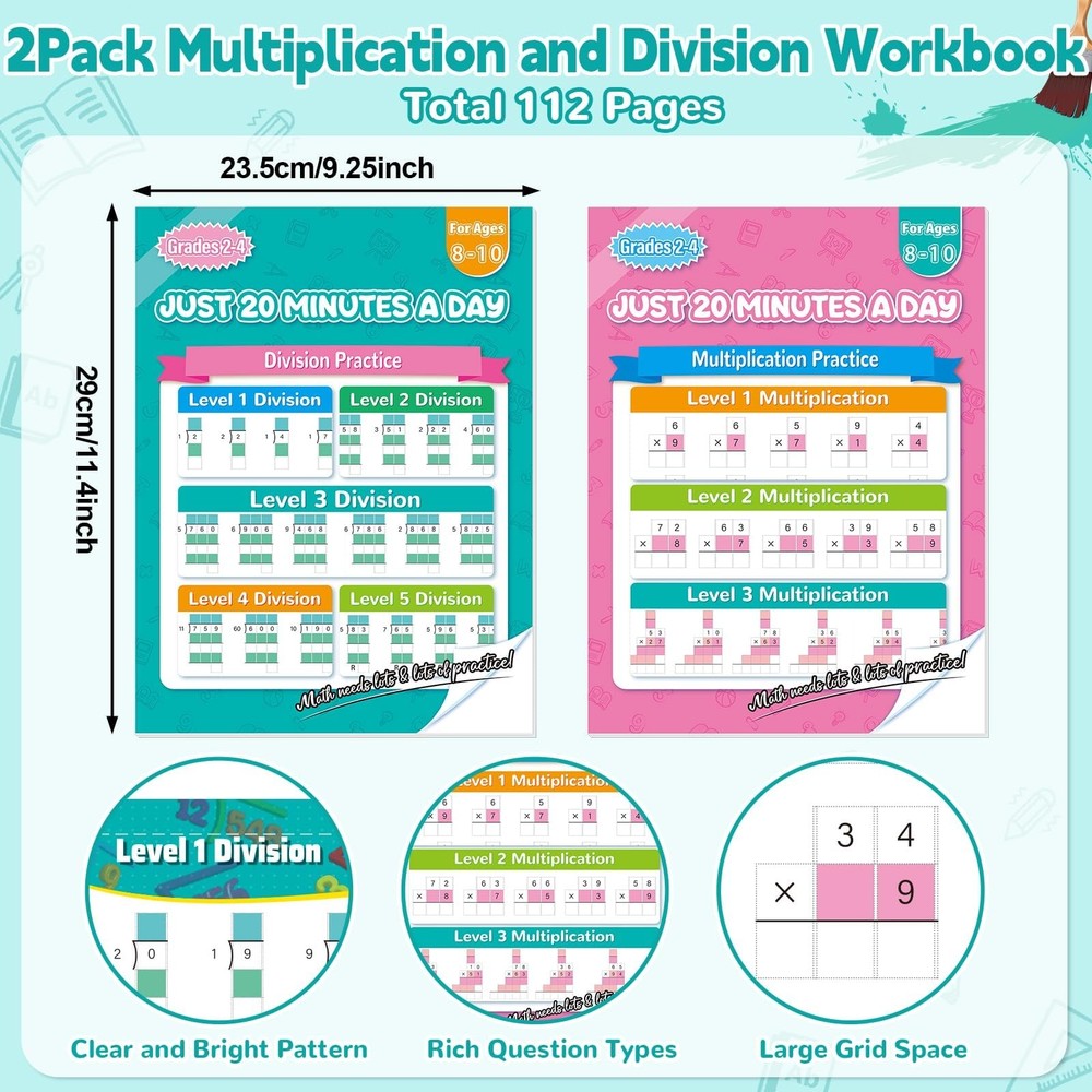 Multiplication and Division Workbook Math Worksheets Grade 25 2 PCS
