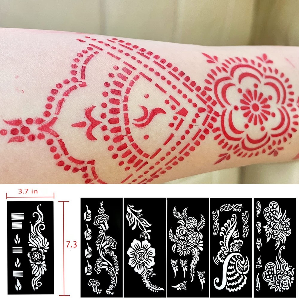 18-Sheet Henna Tattoo Stencils for Hands - Glitter Temporary Tattoo...