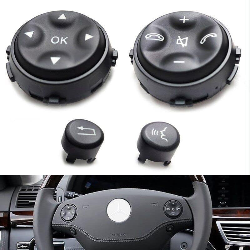 Interior Steering Wheel Button Replacement Kit Compatible for Mercedes Black