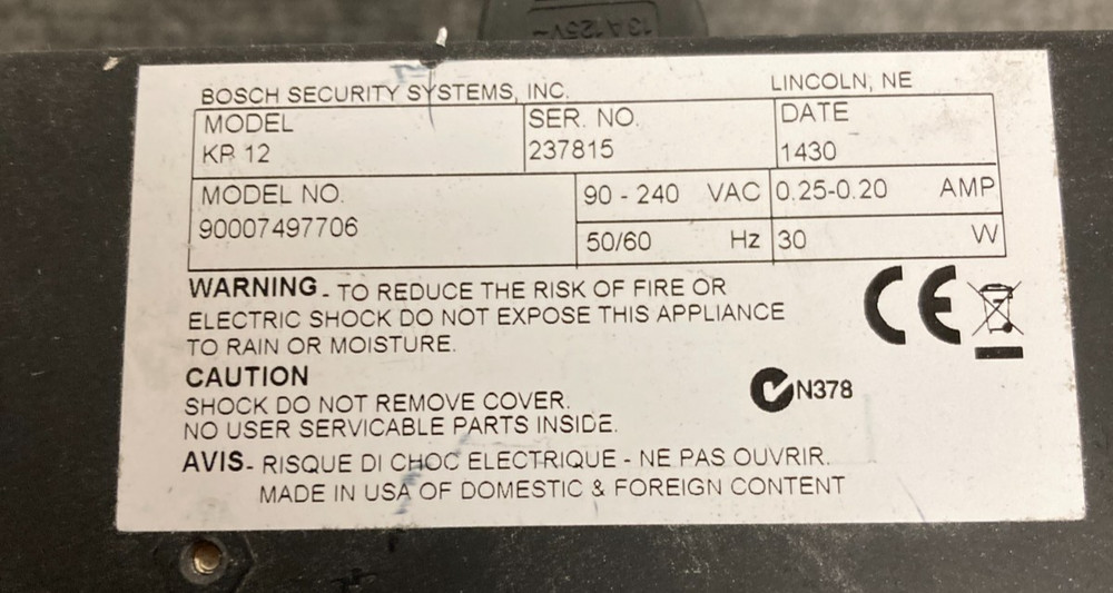 Bosch KP 12 12 Position Key Panel Intercom System w/ Power Cord