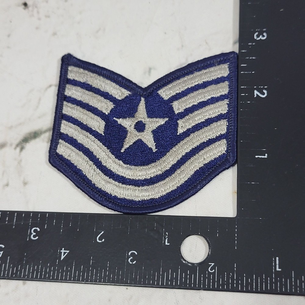 US Air Force Master Sergeant Chevron Rank Patch Blue & Silver Embroidered