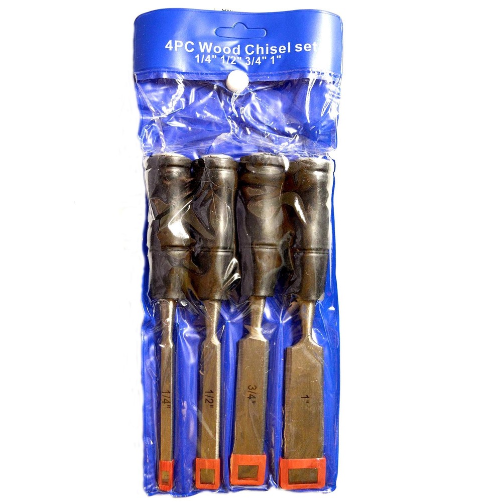 HAWK ( LYAL-4491 ) 4 Pc Black Handle Wood Chisel Set Woodworking Carpentry Tools