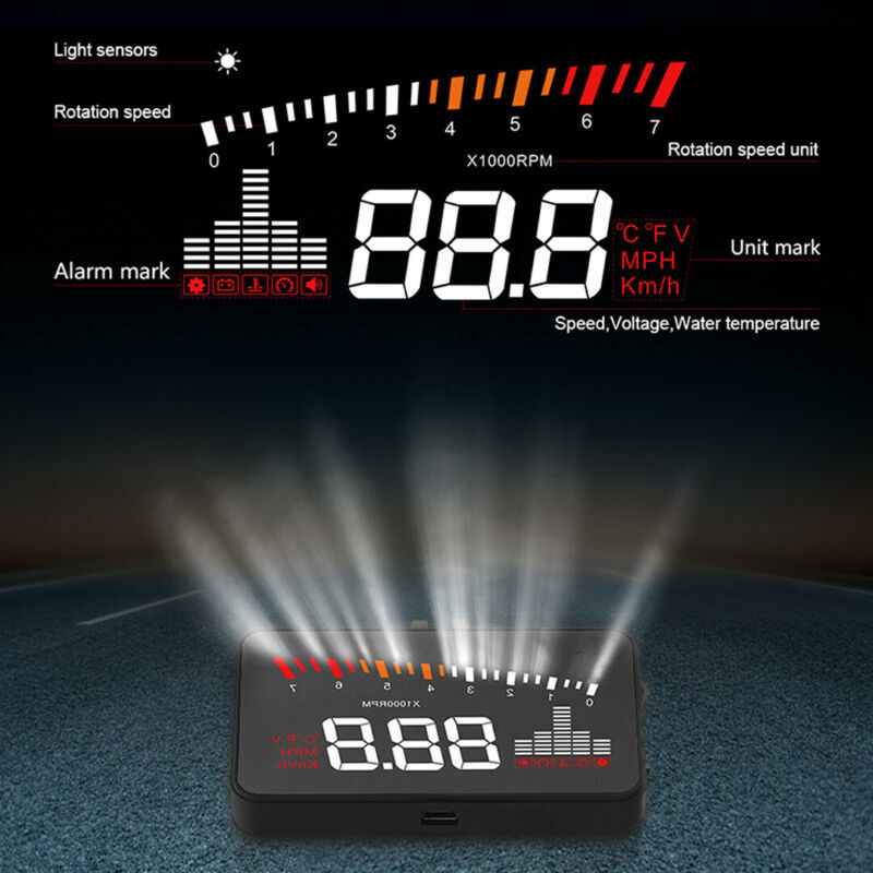 OBD2 Head Up Display HUD Speedometer MPH KM/H Temp Warning Nano Technology Black