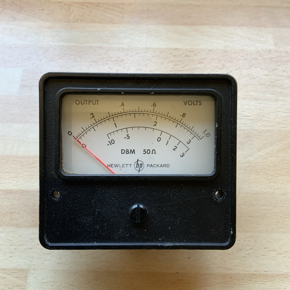 vintage panel meter, Voltage & Power dBm, made by Hewlett Packard.