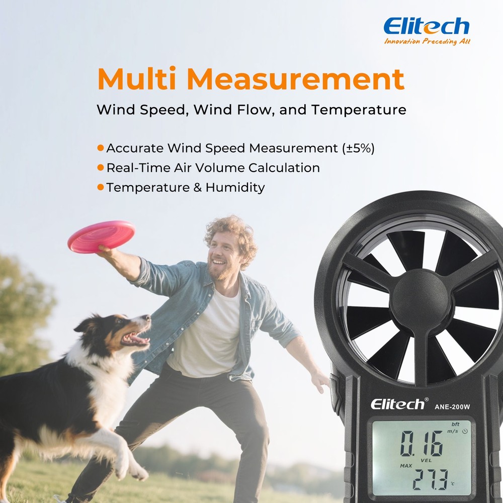 Handheld Digital Anemometer Wind Speed Meter 0.3-30m/s Bluetooth Wind Temp Gauge
