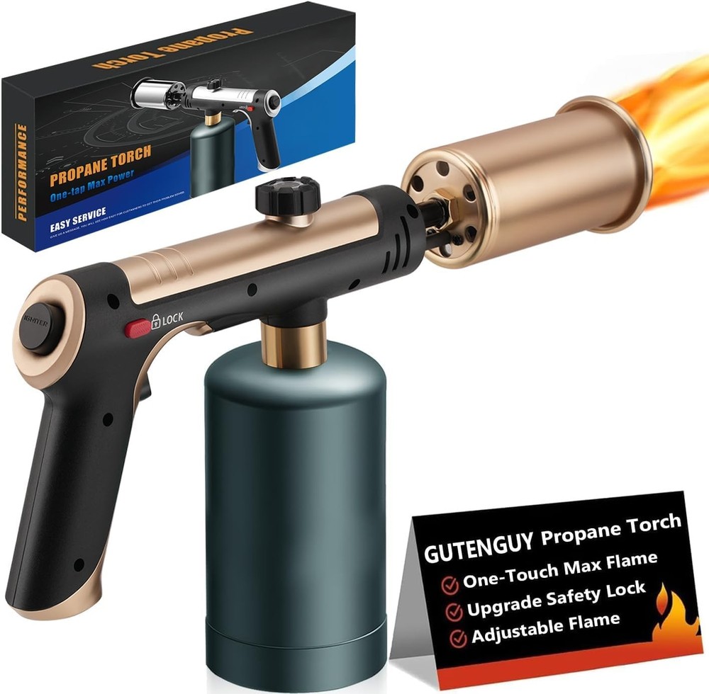 Powerful Propane Torch W/ One-Touch Max Fire Adjustable Kitchen Torch W/ Safety