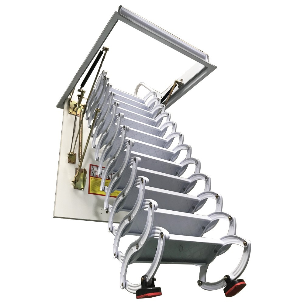 White Hidden Pull-down Foldable Stairs Open size 80*90cm 12 Steps Max 9.84 ft