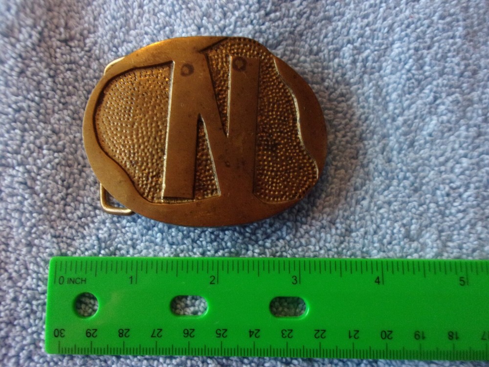 Vintage Solid Brass Belt Buckle Letter N Oval Shaped
