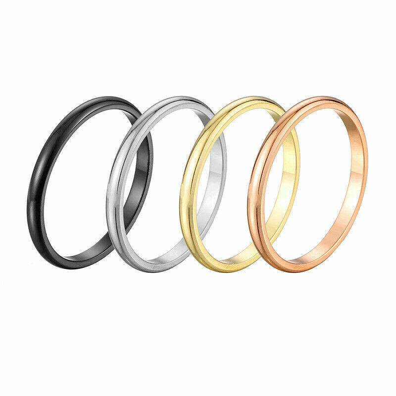 2mm Gold Plated Stainless Steel Stackable Ring Wedding Band Women Girl size 3-13
