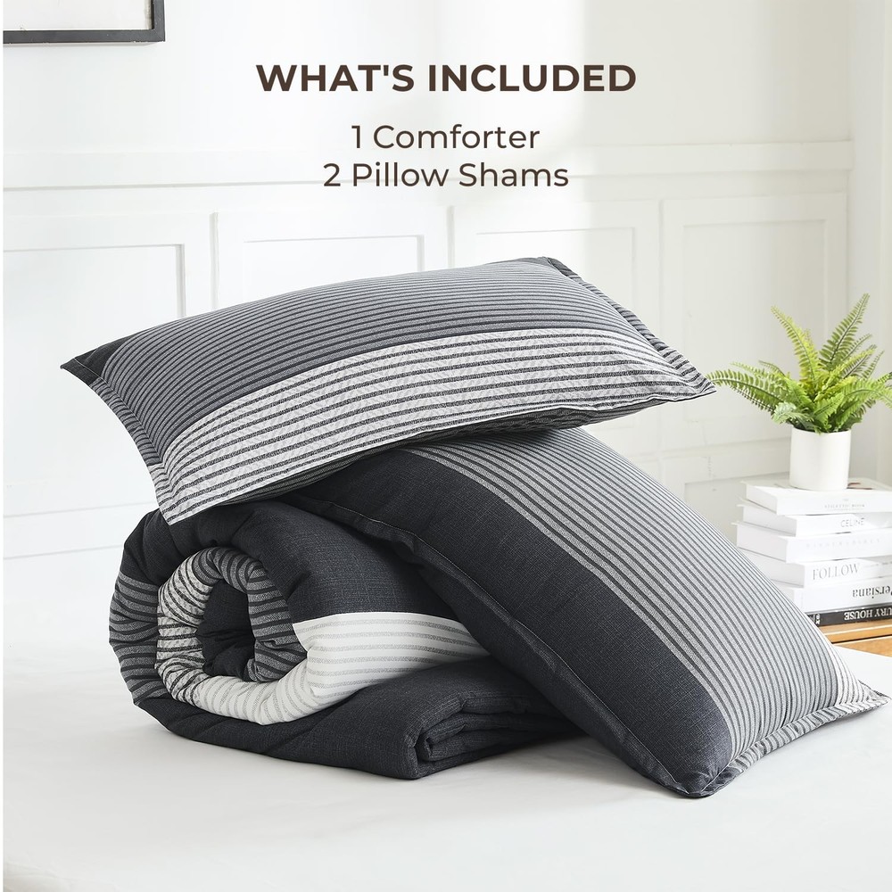 Full Size Comforter Sets Black White Grey - 3 Pieces Lightweight Bedding Set,...