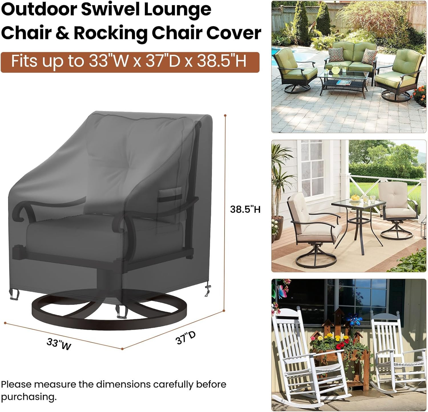 Outdoor Swivel Lounge Chair Cover Waterproof, 2 Pack Heavy Duty Patio Rocking Ch