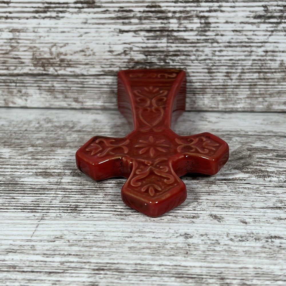 5” Red Ceramic Christianity Cross Hand Painted